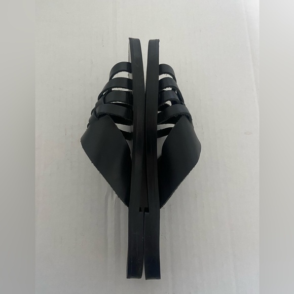 Mango women's 6.5 flat black leather woven strappy sandals EUC - Picture 10 of 11